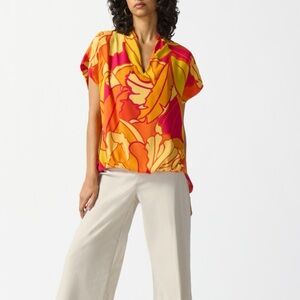 JOIE short sleeve collared shirt top tropical print orange pink white size large